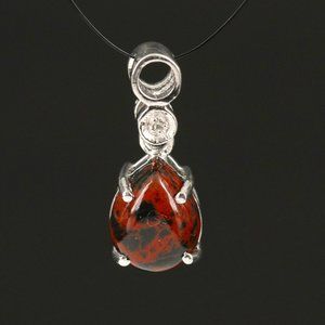 Sterling Mahogany Obsidian and White Topaz Teardrop Pendant